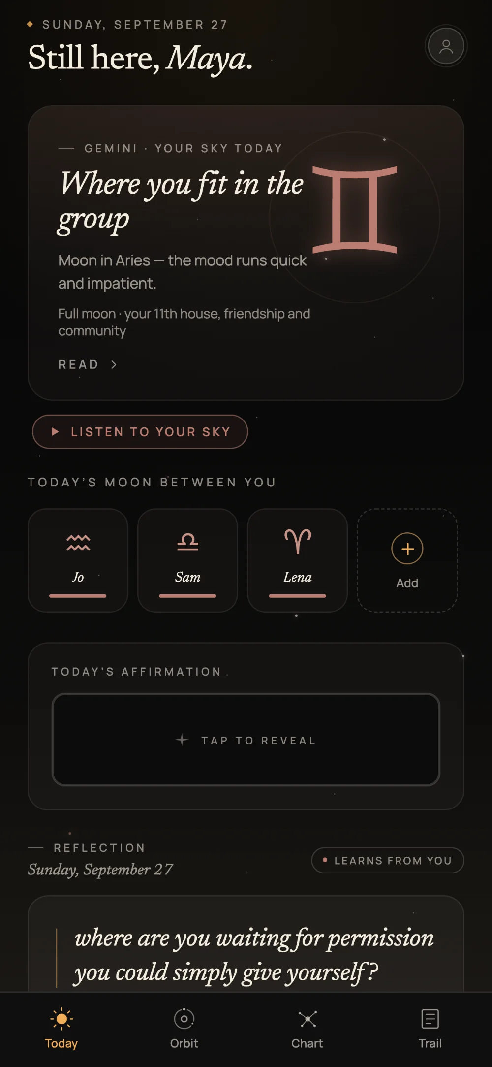 Numbers & Signs Today, read through Signs — a Gemini horoscope from the Moon in Aries, with the people in your orbit by Sun sign