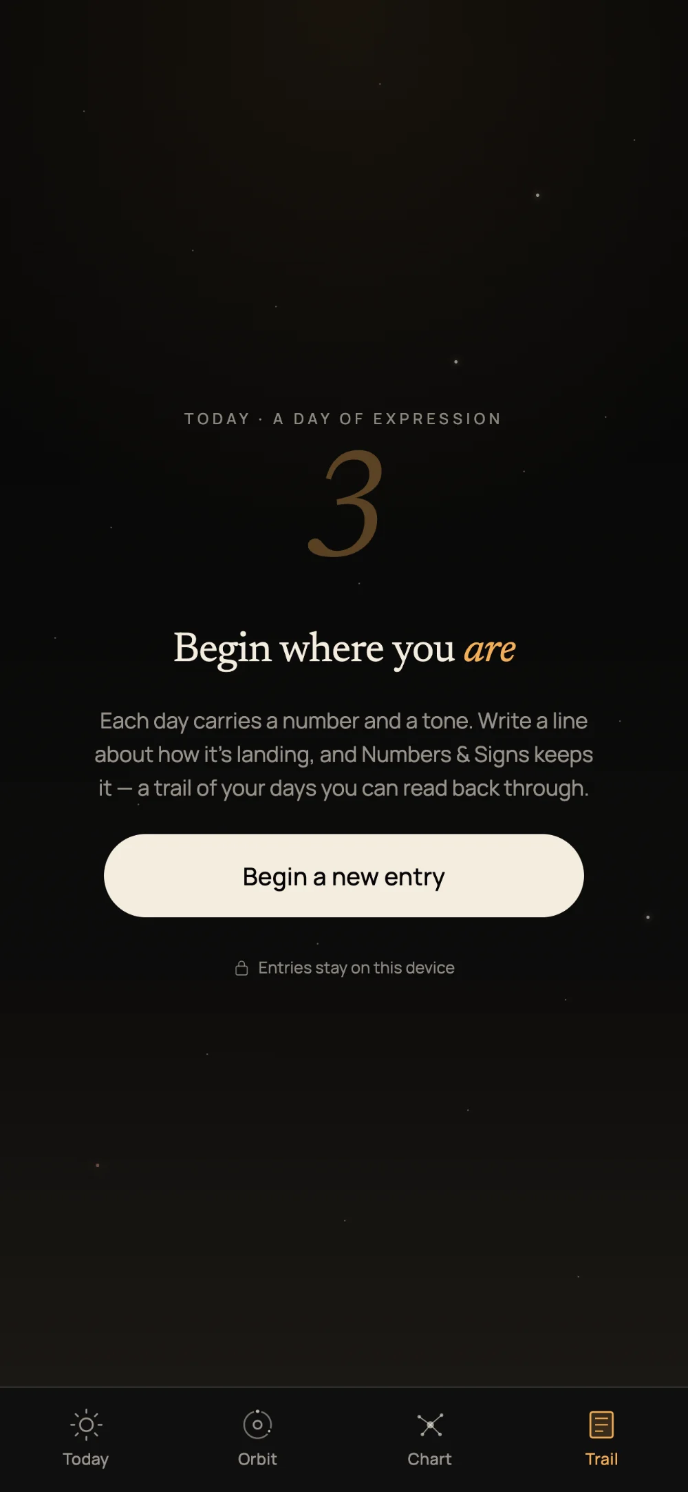 Numbers & Signs Trail — a private numerology journal